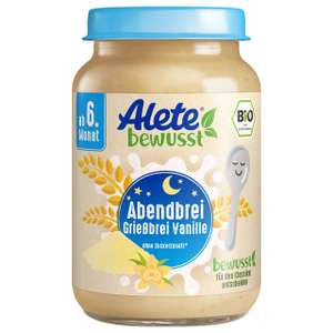 Alete Bio Gläschen Abendbrei Grießbrei Vanille, Babynahrung in Bio-Qualität (6 x 190 g) (Prime Spar-Abo)