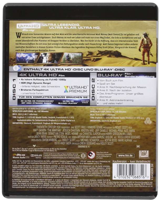 Der Marsianer (4K UHD & Blu-ray) (IMDb 8,0/10) (Prime)