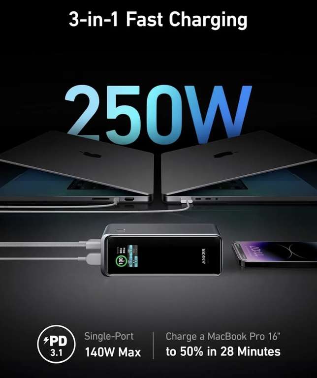 Anker Prime 27.650mAh Power Bank 250W App Kontroll