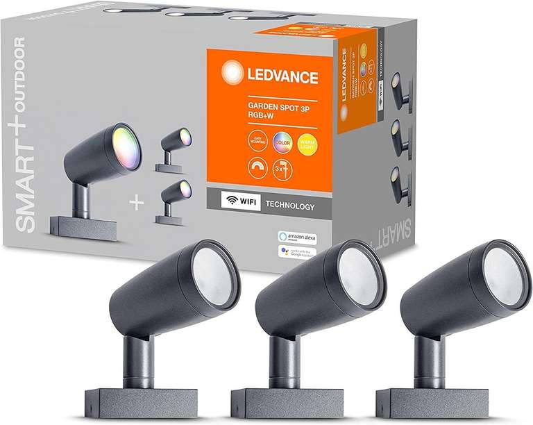 Ledvance SMART+ WiFi LED-Gartenstrahler Set aus 3 Spots, 780 lm, RGBW, IP65, (App Steuerung, Alexa/Google Assistant, spritzwassergeschützt)