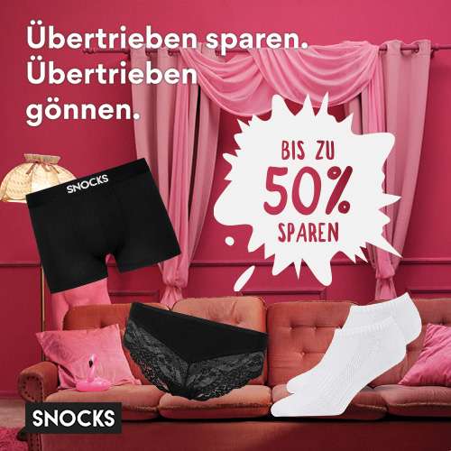 Snocks Swag Friday: z.B. 50 % Rabatt auf verschiedene Klamotten (u.a. Unterwäsche, Jogginghosen oder Socken) oder 25 % Rabatt auf Beanies