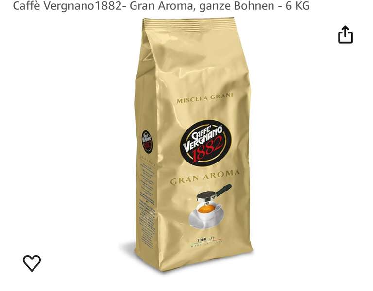 6 Kg Caffè Vergnano1882- Gran Aroma, ganze Bohnen [Anleitung lesen]