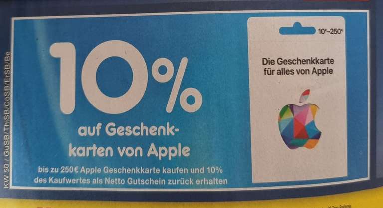 10% Apple Gutschein Aktion Netto. (10% des Kaufwerts als Nettogutschein)