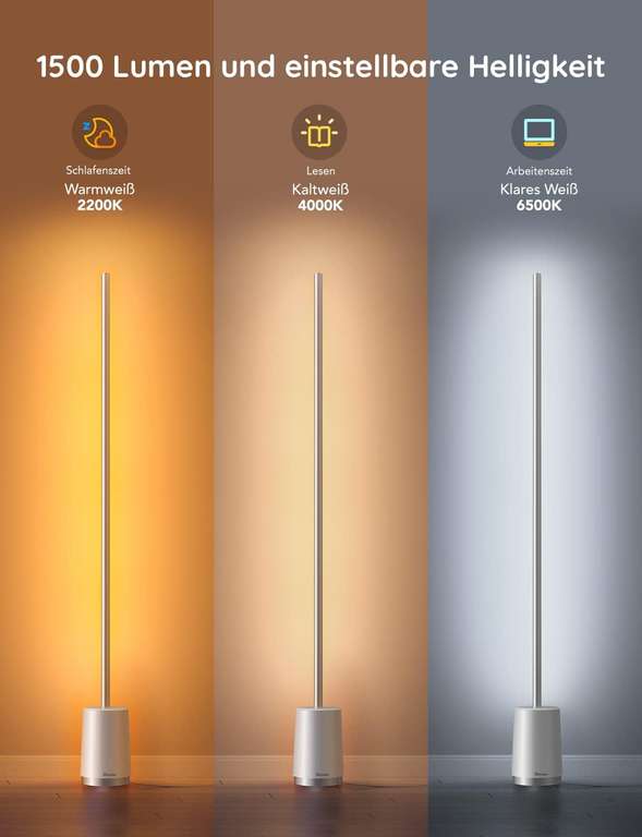 Govee Lyra RGBICWW LED-Stehlampe (23W, 1500lm, RGB oder 2200K-6500K, WLAN, App oder Sprachsteuerung, 140cm hoch)