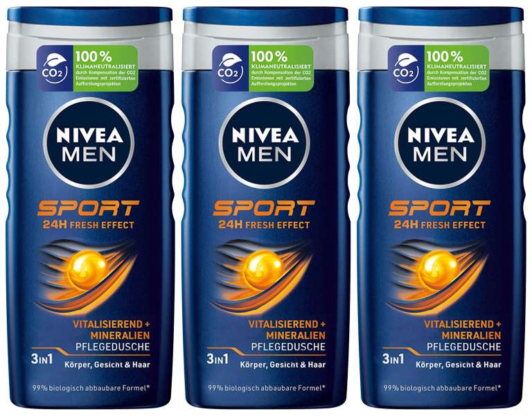 [Prime Sparabo] Nivea "3 Artikel kaufen, 30 % sparen" Aktion, z.B. 3 x NIVEA MEN Sport Pflegedusche (250ml, 0,73€ pro)