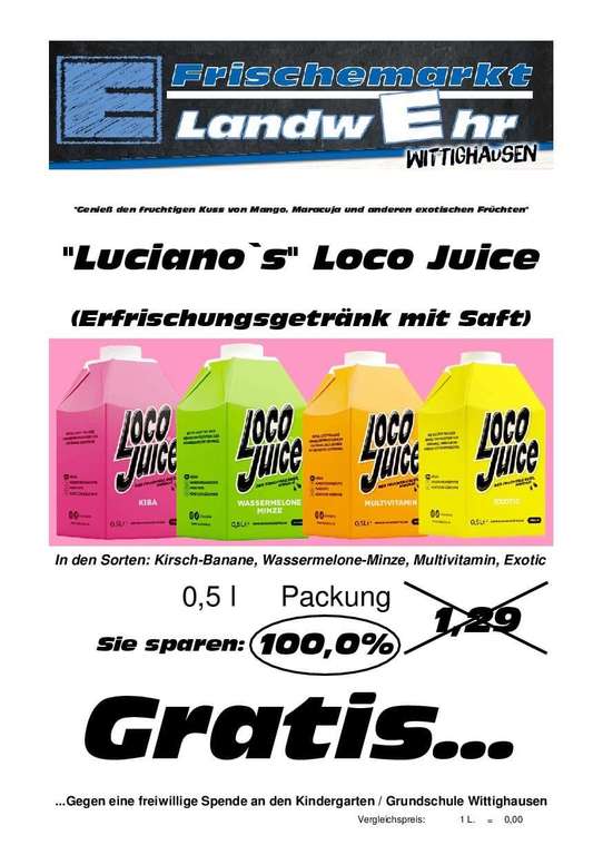 [Lokal Wittighausen] Edeka Freebie: Luciano‘s Loco Juice kostenlos