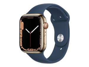 Apple Watch Series 7 (GPS + Cellular) 45 mm Edelstahlgehäuse 32GB gold, Sportband abyssblau