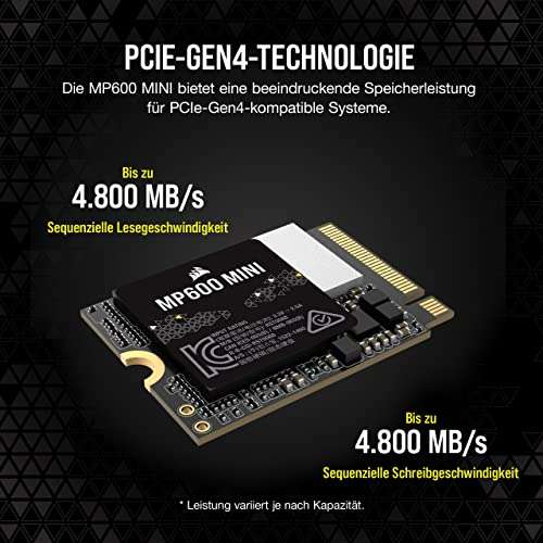 Corsair Force MP600 Mini 1TB, M.2 SSD - Steam Deck, ASUS ROG Ally Gaming / Surface (4800MB/s, 850k/1100k)