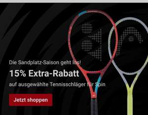 15% Rabatt auf Spin-Tennisschläger, zB Babolat Pure Aero, Wilson, Head, Yonex, Dunlop, Prince, Völkl