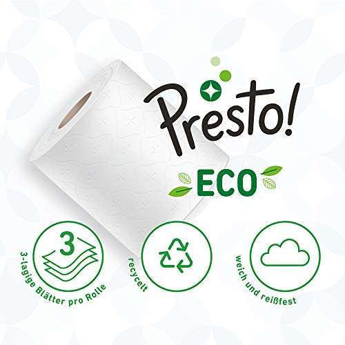 [PRIME/Sparabo] Presto! 3-Lagiges Toilettenpapier, 100% Recycelt, 48 Rollen (6 Packs à 8), 200 Blätter pro Rolle (für 16,26€ bei 5 Abos)