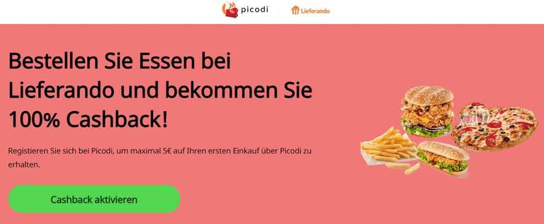 5 Euro für das erste Cashback auf Essensbestellungen bei Lieferando über Picodi (Picodi Neukunden, Lieferando muss 1. Kauf bei Picodi sein)