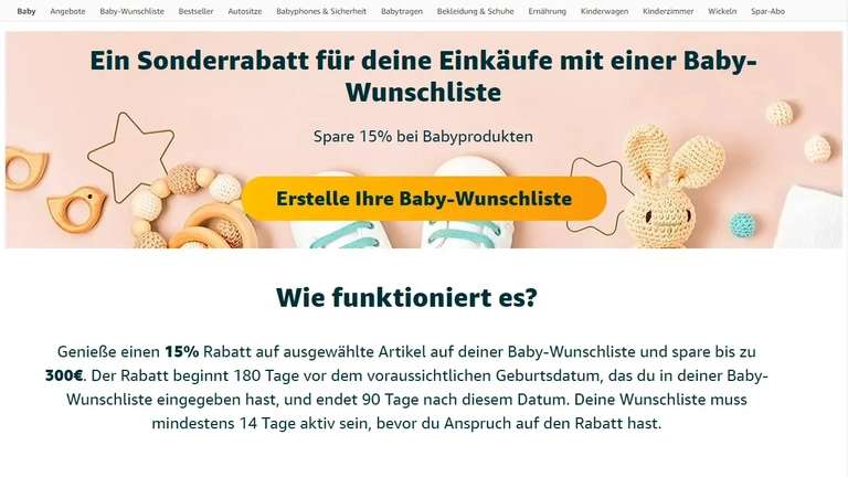 Ein Sonderrabatt für deine Einkäufe mit einer Baby-Wunschliste . Amazon