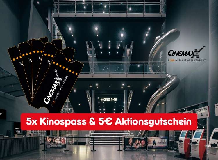 5x CinemaxX 2D-Kinogutschein (bis zum 31.12.2024 in 31 Kinos einlösbar) + 5€-Aktionsgutschein für Verpflegung (bis 30.06.2023)