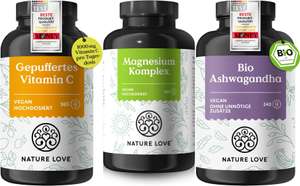 NATURE LOVE Vitality Week - versch. Produkte bis zu 30% reduziert - Gepuffertes Vitamin C, Bio Ashwagandha & Magnesium Komplex für 18,99€