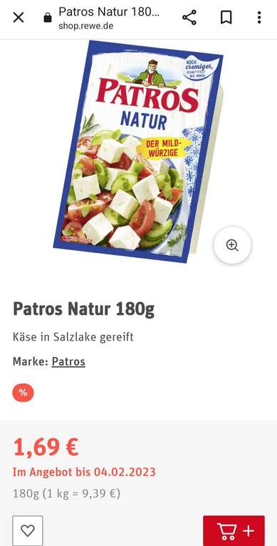 (Niedersachsen & Sachsen-Anhalt) Wiglo, lokaler Markt: 4x 180g Patros Hirtenkäse aktuell in der Werbung bis 04.02.