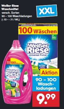 Weißer Riese Color- und Feinwaschmittel (Pulver & Flüssig) bis zu 100 Wäschen (bei Netto Marken-Discount)