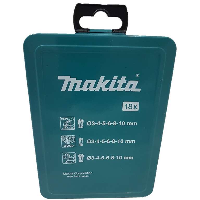 Makita Bohrer-Set 18-teilig, 6x Metallbohrer 3-10 mm, 6x Holzbohrer 3-10 mm, 6x Steinbohrer 3-10 mm, PRIME