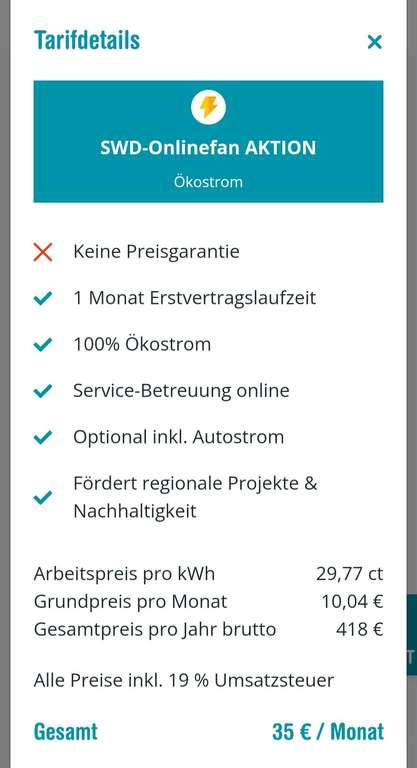 Strom 29,77 Cent/kWh Grundgebühr 10,04€, +150€ Wechselprämie, mtl. kündbar o. 12 Mo. Preisgarantie, Ökostrom, Stadtwerke Düren