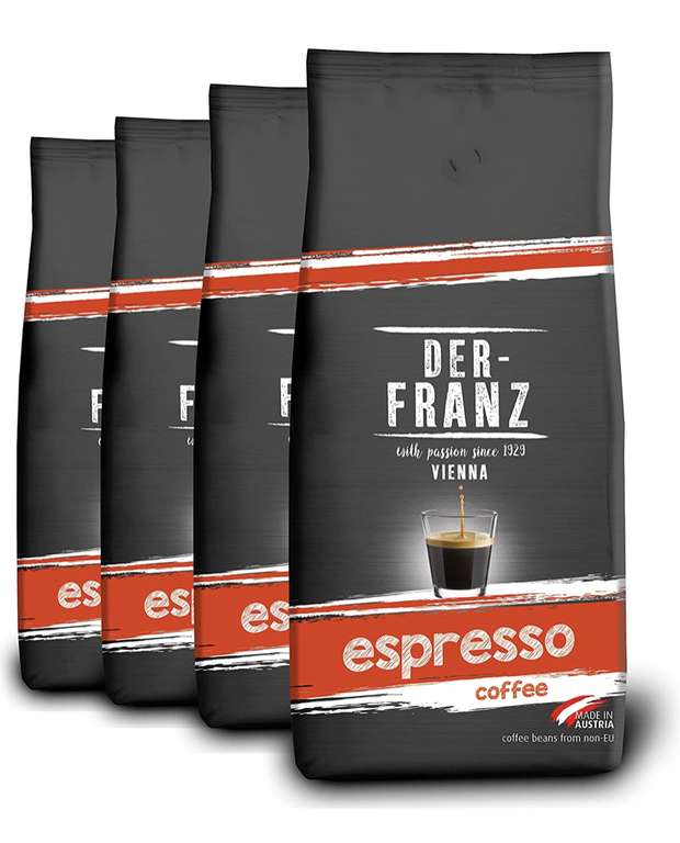 [PRIME] 4er Pack DER-FRANZ Espresso Kaffee, Ganze Bohne (4x1kg)