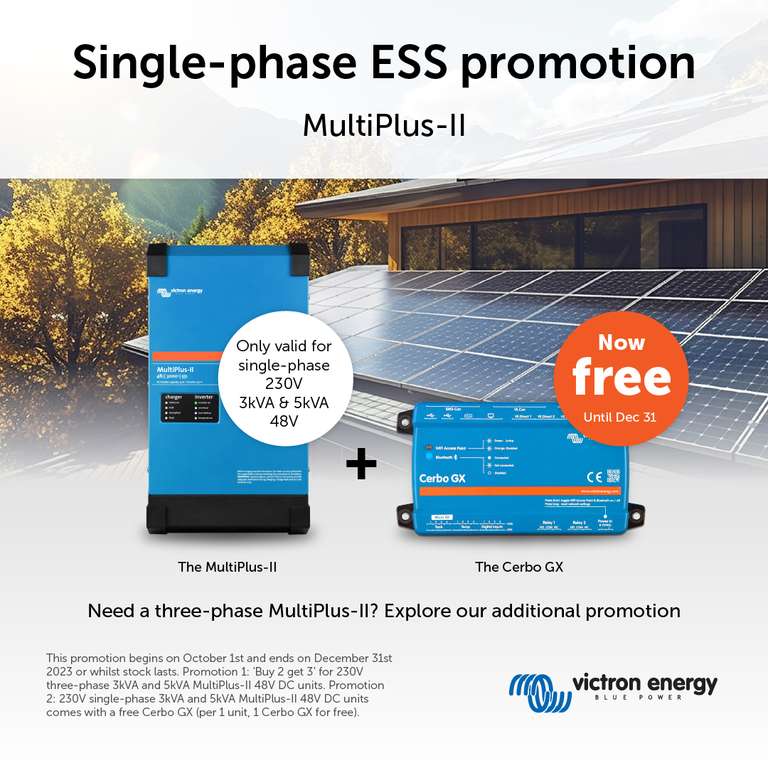 Promotion-Aktion von Victron Energy / Dritter Multiplus-II gratis beim Kauf von 2 / Cerbo GX gratis beim Kauf von 1 Multiplus-II