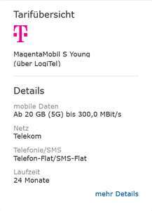 Telekom Netz, Sim Only, Young MagentaEins: Allnet/SMS Flat 40GB 5G für 5,99€/Monat durch 614,95€ Rabatt/Cashback/Bonus