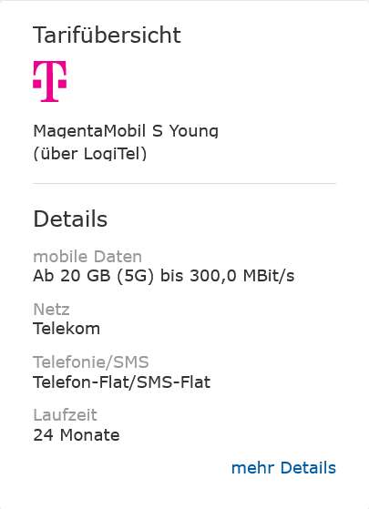 Telekom Netz, Sim Only, Young MagentaEins: Allnet/SMS Flat 40GB 5G für 5,99€/Monat durch 614,95€ Rabatt/Cashback/Bonus