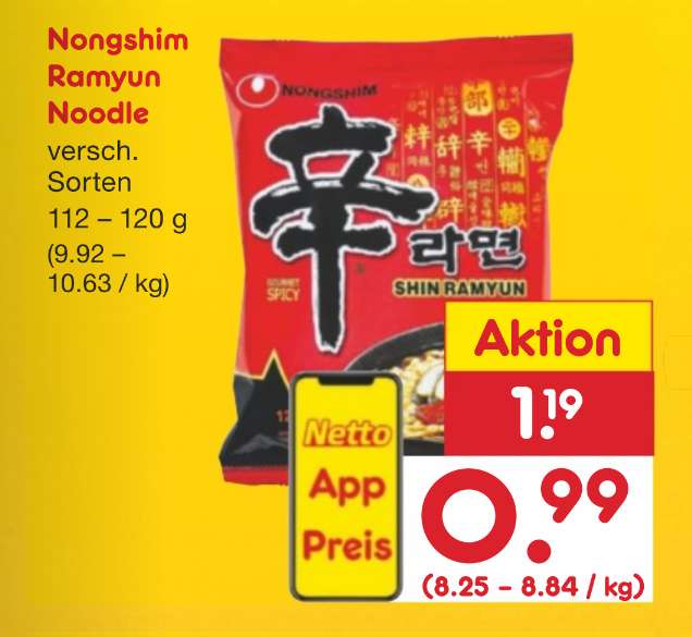 Netto MD: Nong Shim Instant Nudelsuppe Shin Ramyun 120g