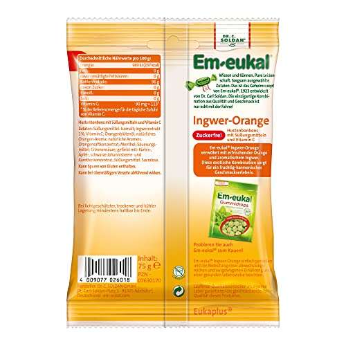 Em-eukal Ingwer-Orange Hustenbonbon zuckerfrei 75g (Prime Spar-Abo)