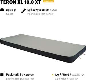 Wechsel Teron XL 10 XT Selbstaufblasbare Isomatte (198x77x10cm, R-Wert 7.9, 85x20cm Packmaß, 2900g, inkl. Handpumpe)