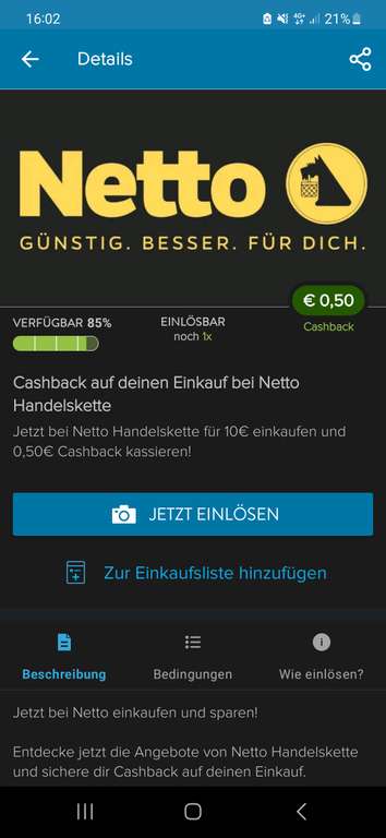 (Marktguru) 0,50€ CashBack ab 10€ MEW bei Netto (ggf. Lokal Berlin)