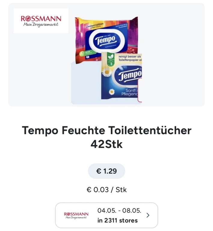 Tempo Feuchtes Toilettenpapier 9x Pack  0,86/Pack bei ROSSMANN - mydealz