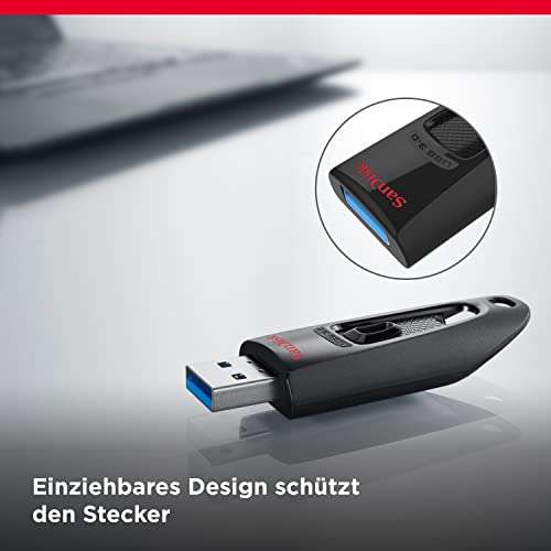 (Prime) SanDisk Ultra USB-Stick 3.0 128 GB, SecureAccess Software, Passwortschutz, Übertragungsgeschwindigkeit von bis zu 130 MB/s) Schwarz