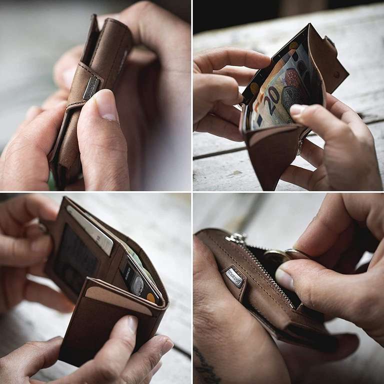 [Prime] DONBOLSO Wallet NextGen Leder I Slim Wallet mit Münzfach in Vintage braun