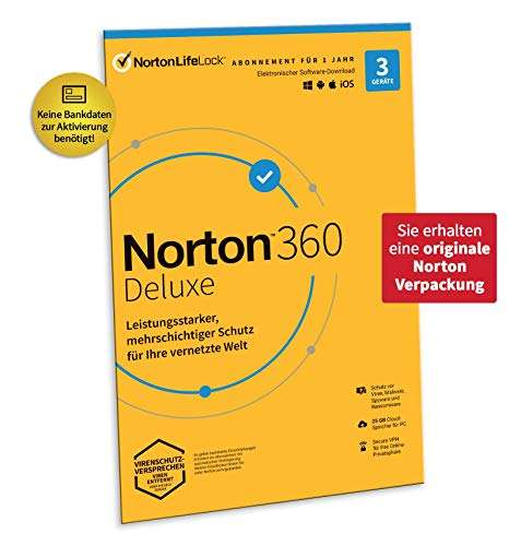 Norton 360 Deluxe 2022 | 3 Geräte | Antivirus | Unlimited Secure VPN und Passwort-Manager | 1 Jahr