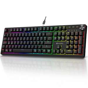 Prime: KOORUI Gaming Tastatur, Mechanisch Tastatur QWERTZ Deutsches Layout 104 Tasten 26 RGB, Braune Schalter