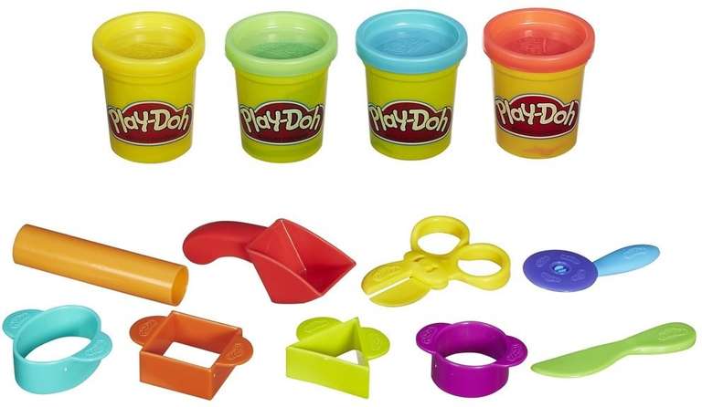 Hasbro Play-Doh Starter-/ Knet Set | färbt nicht ab, trocknet nicht aus, ungiftig | 4 Becher in verschiedenen Farben, Stempel & Werkzeuge