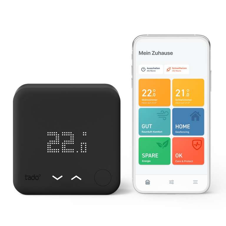tado Smartes Thermostat Starter Kit V3+ in Weiß oder Black Edition - für Wohnungen mit Raumthermostat (Verkabelt, 1x Thermostat, 1x Bridge)