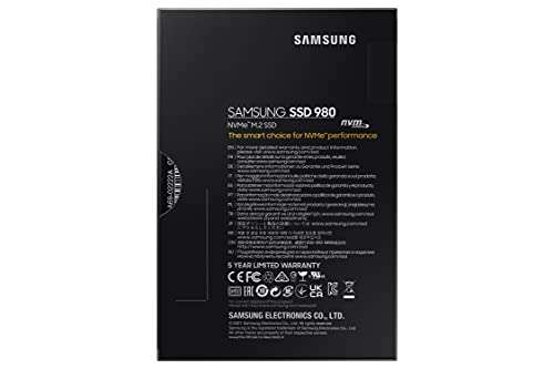 Samsung 980 M.2 NVMe SSD, (MZ-V8V1T0BW), 1 TB, PCIe 3.0, 3.500 MB/s Lesen, 3.000 MB/s Schreiben, Internes Solid State Drive, für Gaming