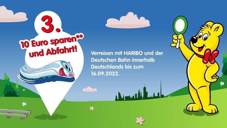 [Haribo / Deutsche Bahn] 10 € DB eCoupon in jeder Haribo-Aktionspackung ab 13.06.2022 - einlösbar ab einem Fahrpreis von 29,90 €, bärreisen
