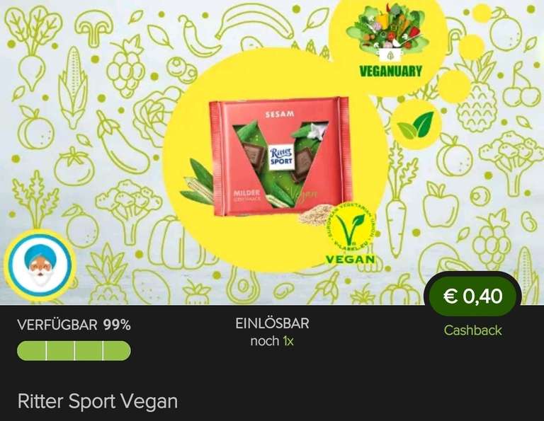 [Marktguru] 40 Cent Cashback auf eine Tafel Ritter Sport Vegan
