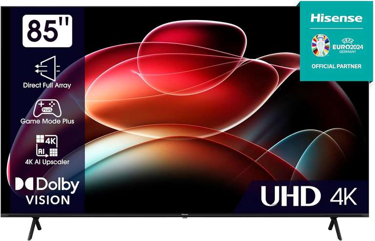 Hisense 85E6KT 215 cm (85 Zoll) Fernseher, 4K UHD, HDR, Dolby Vision, Triple Tuner DVB-C/S/ S2/ T/ T2, Smart-TV, Bluetooth, WiFi, Alexa