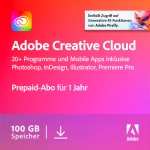 Adobe Creative Cloud 1 Jahr Prepaid für 439,39€ (=37€/Monat) inkl. 100GB Cloudspeicher (EDU 147,17 €)