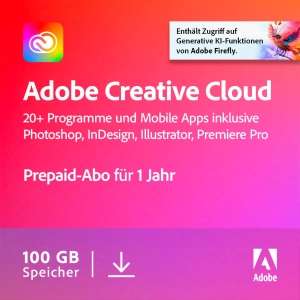 Adobe Creative Cloud 1 Jahr Prepaid für 439,39€ (=37€/Monat) inkl. 100GB Cloudspeicher (EDU 147,17 €)