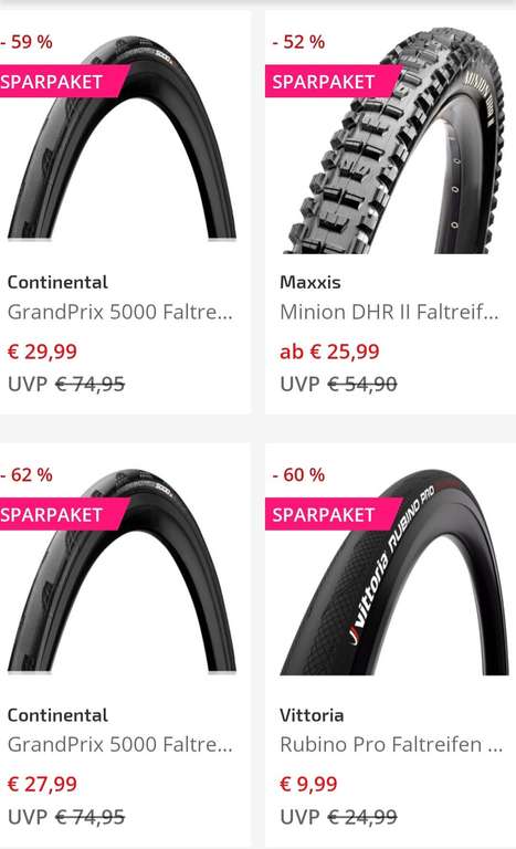 Fahrradreifen-Sale mit zusätzlich 20% ab 5 Reifen z.B. Conti Mountain King 29x2,3 für 10,39€ oder Grand Prix 5000 für 23,99€