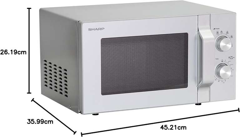 Sharp R204S Mikrowelle: 20 L, 800 W, 6 Leistungsstufen, Zeitschaltuhr bis 30 Minuten, Gewichtgesteuertes Auftauen, Glasdrehteller (24,5 cm)