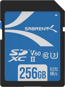Sabrent SDXC Speicherkarte 256GB | UHS-II / V60 / Class 10 / U3 | Read: 270 MB/s / Write: 170 MB/s