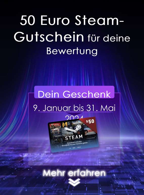 50€ Steam Gutschein für eine Produktbewertung nach dem Kauf eines MSI Laptop