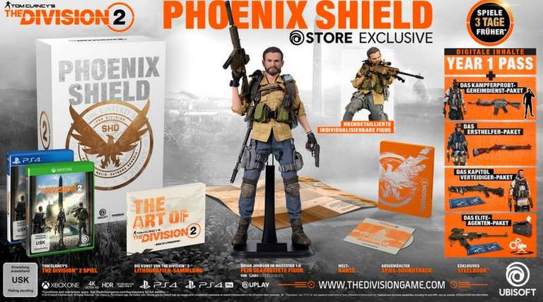 The Division 2 - Phoenix Shield Edition (PS4) - Steelbook - Figur (1:6) - Karte - Soundtracks: - Artworks