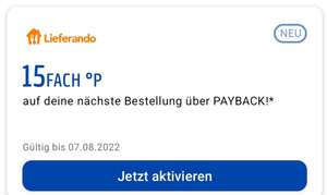 Lieferando 15Fach °P (7,5% Cashback) auf deine nächste Bestellung über Payback bis 07.08 (personalisiert)