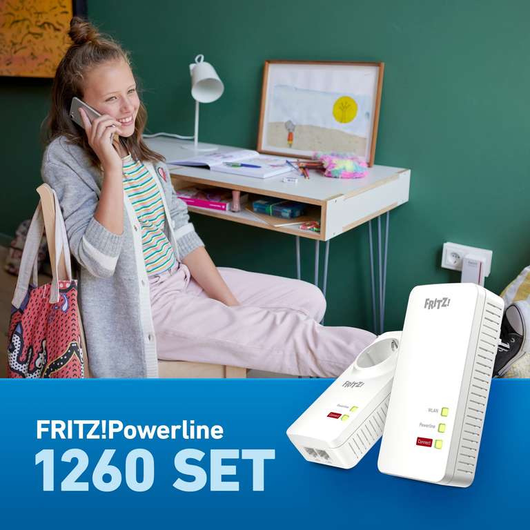 AVM FRITZ!Powerline 1260/1220 WLAN Set (WLAN-Access Point, ideal für Media-Streaming oder NAS-Anbindungen, 1.200 MBit/s)